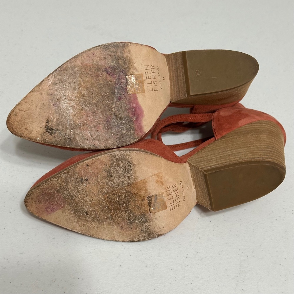 Eileen Fisher Suede Ankle Strap d'Orsay Wedge Pumps Terracotta Orange 9 - Picture 8 of 8